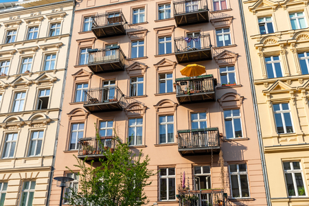Redeveloped old residential construction at the Prenzlauer Berg district in Berlin, Germanyの写真素材
