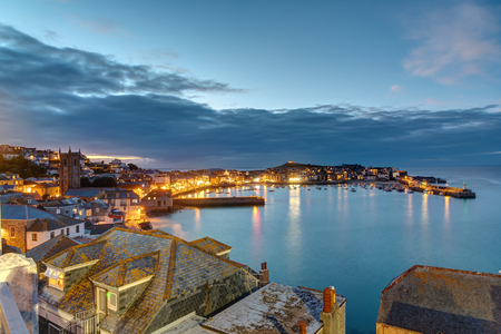 Twilight at the beautiful seaside town of St Ives in Cornwall, Englandのeditorial素材