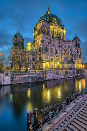 The Berlin Cathedral with the River Spree at twilightの写真素材