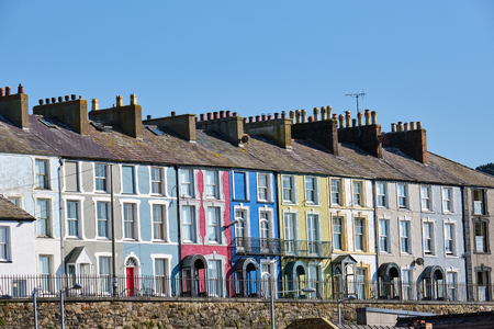 Colorful serial houses seen in Wales, Great Britainのeditorial素材