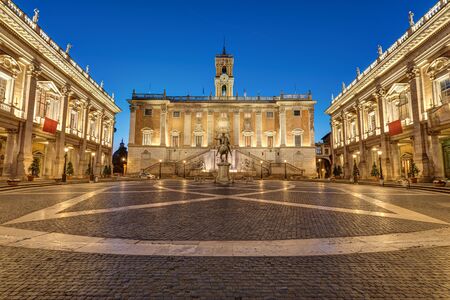 The Piazza del Campidoglio on the Capitoline Hill in Rome at nightのeditorial素材