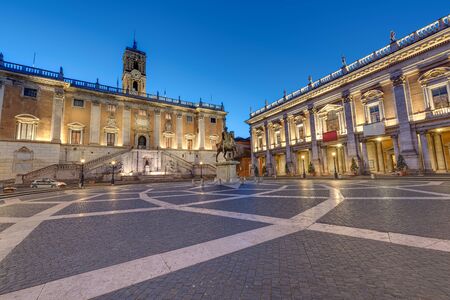 The Capitoline Hill with the Piazza del Campidoglio in Rome at Dawnのeditorial素材