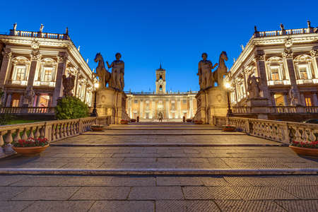 The Cordonata and the Piazza del Campidoglio in Rome at nightのeditorial素材