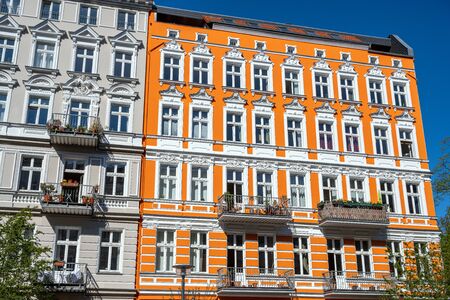 Colorful renovated old apartment buildings in Berlin, Germanyの写真素材