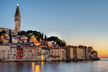 The beautiful old town of Rovinj in Croatia after sunsetの写真素材