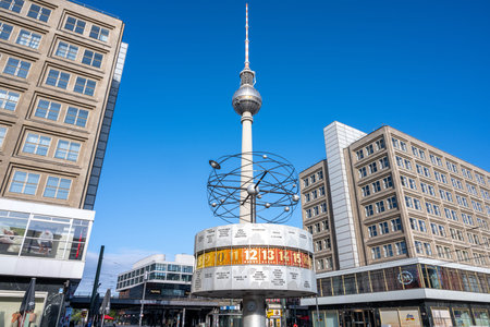 BERLIN, GERMANY - June 27, 2021: The Alexanderplatz with the world clock is one of the main...