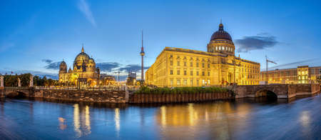 Panorama of the Berlin Cathedral, the TV Tower and the reconstructed City Palace at dawnのeditorial素材
