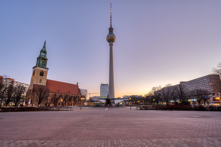 The famous Alexanderplatz in Berlin with no people before sunriseのeditorial素材