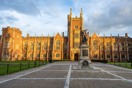 The beautiful main building of the Queens University in Belfastの写真素材