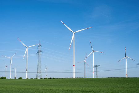 Wind turbines and power lines seen in Germany