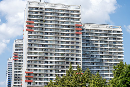 Typical large precast apartment buildings seen in East Berlin, Germanyの写真素材