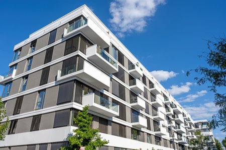 Modern multi-family apartment buildings seen in Berlin, Germanyの写真素材