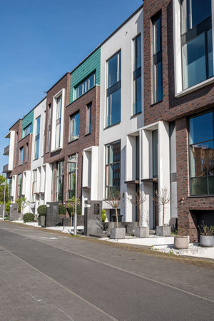 Modern serial houses seen in Berlin, Germanyの写真素材