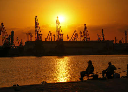 Sunset over the docks, Varnaの写真素材