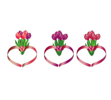 Tulip bouquets with heart shaped ribbonsのイラスト素材