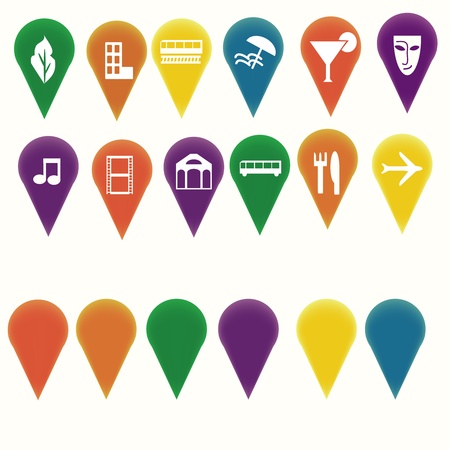 Map markers with travel entertainment symbolsのイラスト素材