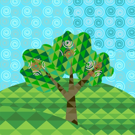 Geometric landscape with tree and hillsのイラスト素材