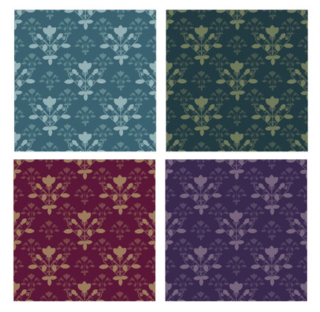 Seamless floral damask pattern 4 colorsのイラスト素材