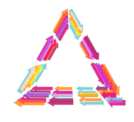 Abstract multicolored triangle frame with arrows