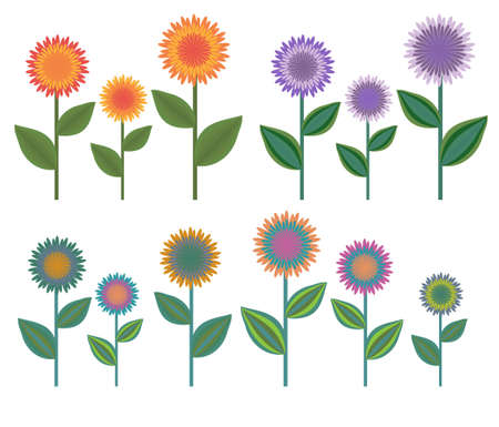 Decorative vector multicolored flowers setのイラスト素材