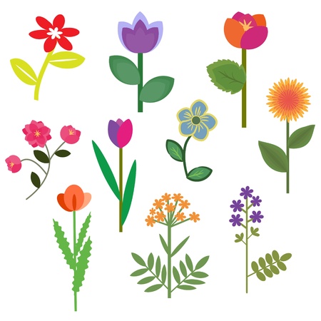 Decorative flowers set with foliageのイラスト素材