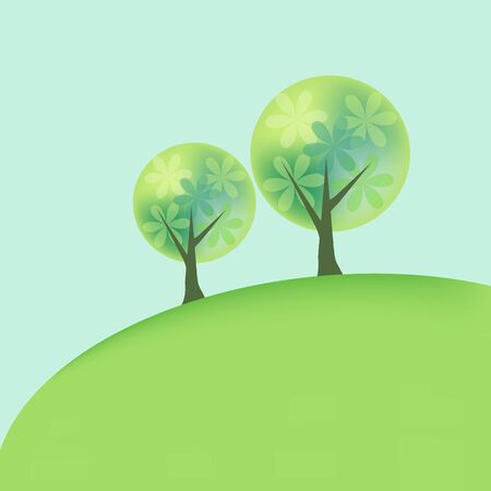 Abstract hill landscape with two treesのイラスト素材