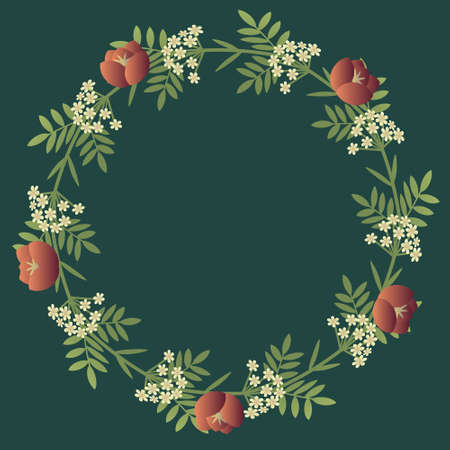 Floral decorative wreath with red and white flowersのイラスト素材