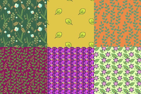 Set of 6 floral and abstract patternsのイラスト素材