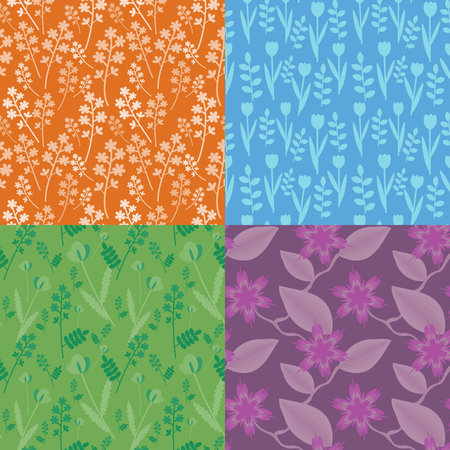 Seamless set of floral patternsのイラスト素材