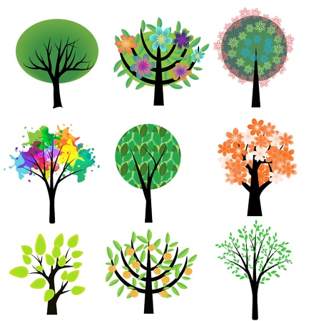 Collection of various decorative treesのイラスト素材