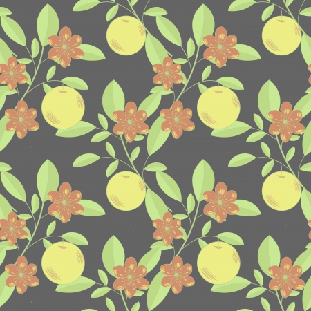 Seamless fruit and flowers pattern on dark のイラスト素材