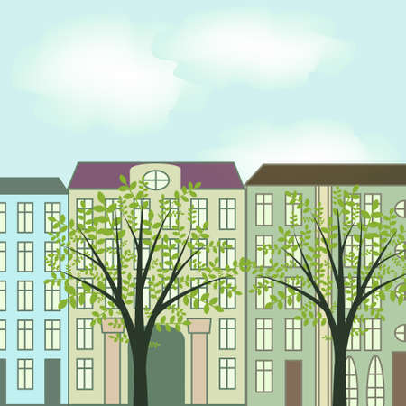 City street at springのイラスト素材