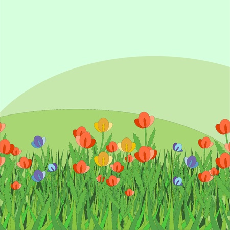 Background with summer flowers and hillsのイラスト素材