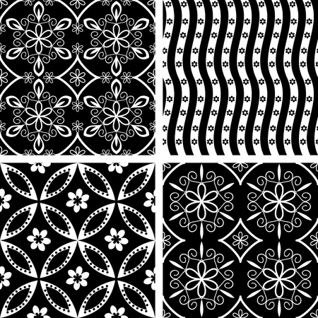 Seamless black and white decorative patternsのイラスト素材