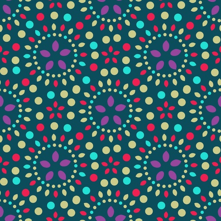 Seamless multciolored dots and flower patternのイラスト素材