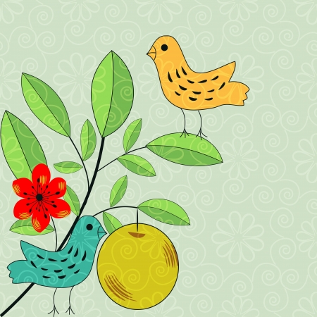 Floral and birds decorative cardのイラスト素材