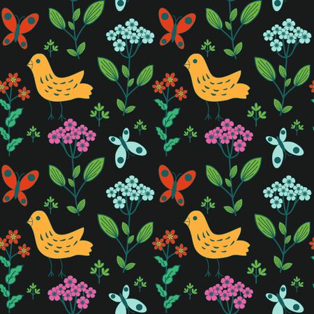 Floral and birds decorative patternのイラスト素材