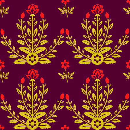 Seamless red flowers pattern on purpleのイラスト素材