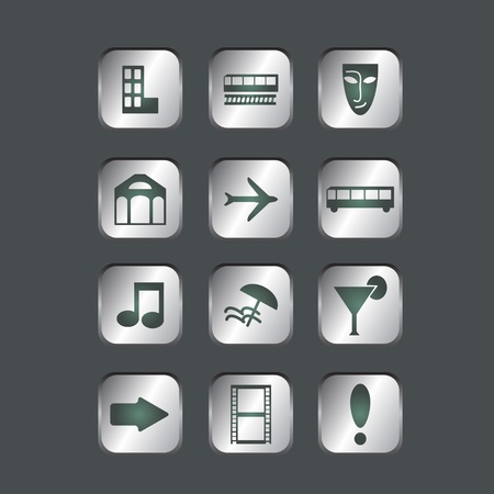 Metal buttons with travel iconsのイラスト素材