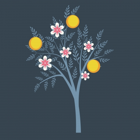Decorative tree with fruits and flowersのイラスト素材