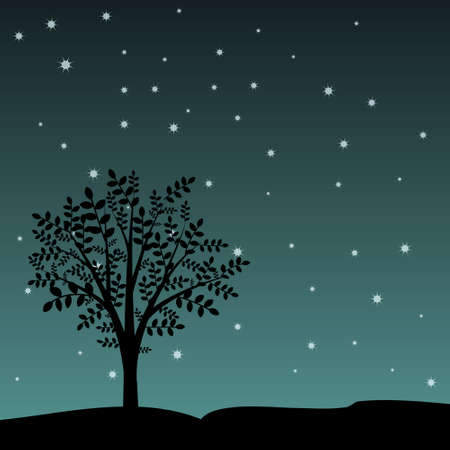  Tree and night landscapeのイラスト素材