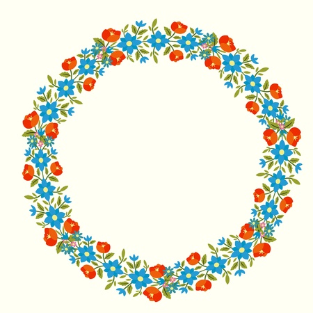 Floral wreath with red and blue flowersのイラスト素材