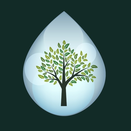 Tree in water drop illustrationのイラスト素材