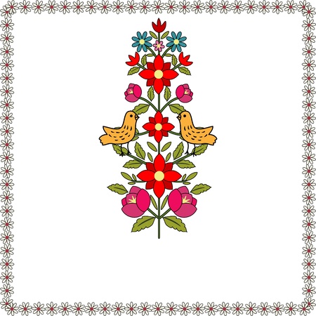 Decorative card with bird and flowersのイラスト素材