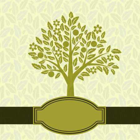 Tree silhouette with fruits and labelのイラスト素材