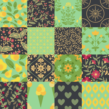 Seamless patterns with floral and food pattern