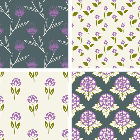 Seamless patterns with purple flowersのイラスト素材