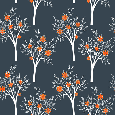 Trees background with red flowersのイラスト素材