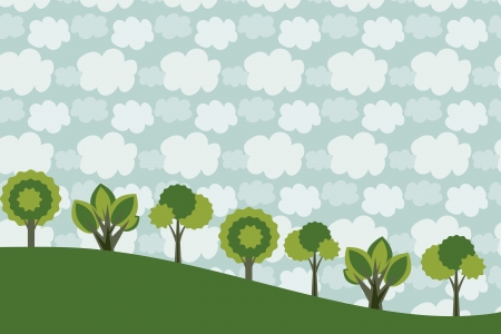 Trees background with clouds patternのイラスト素材