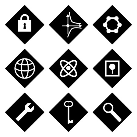 Black and white icons with different symbolsのイラスト素材